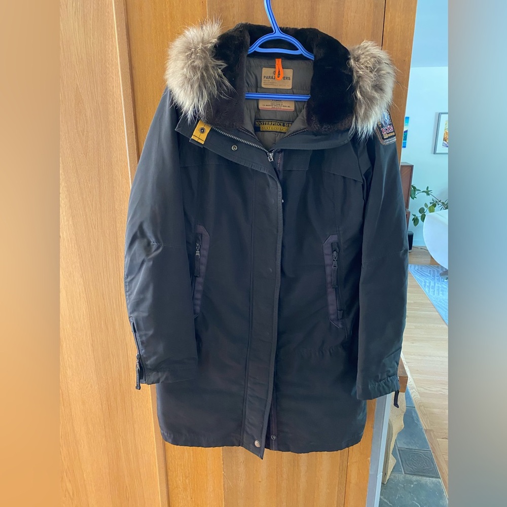 Parajumpers Women's Dark Coat with Fur Trim